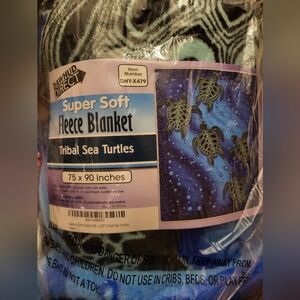 Fleece Blanket - Blue and Black Tribal Sea Turtle Design
